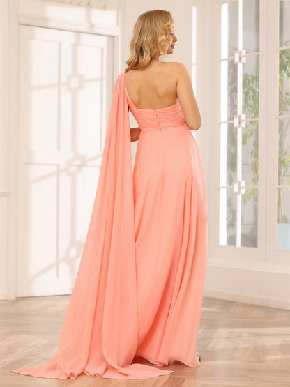 Forme Princesse Une épaule Longue Robes de demoiselle d'honneur avec Ruché