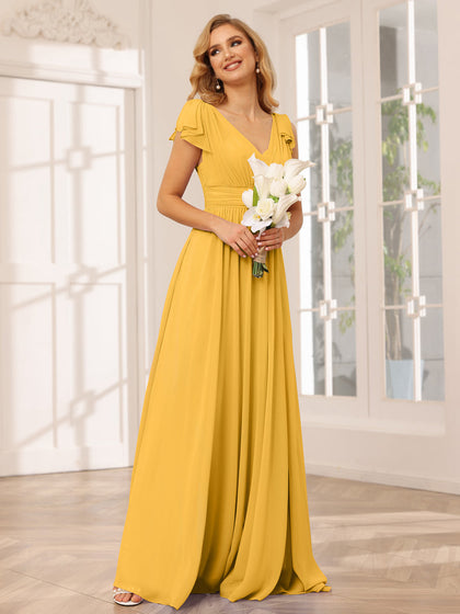 Forme Princesse Col V Longue Robes de demoiselle d'honneur avec Volants