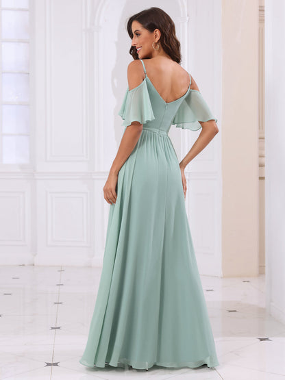 Forme Princesse Bretelles spaghetti Longue Robes de demoiselle d'honneur avec Côté fendu