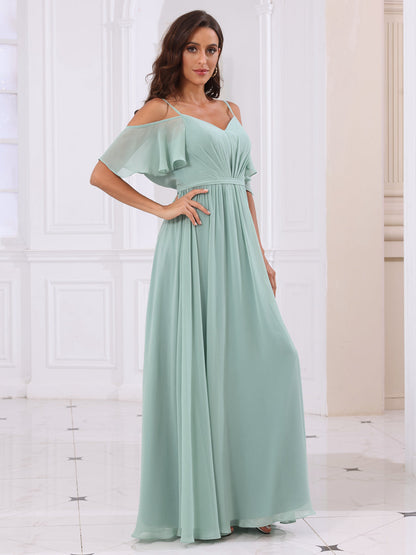Forme Princesse Bretelles spaghetti Longue Robes de demoiselle d'honneur avec Côté fendu