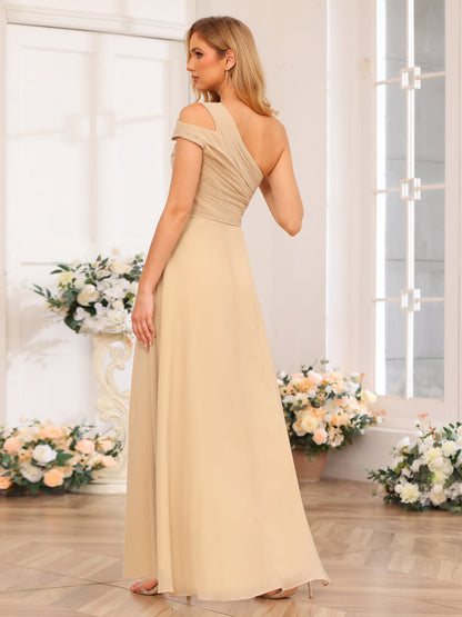 Forme Princesse Une épaule Longue Robes de soirée de mariage avec Côté fendu