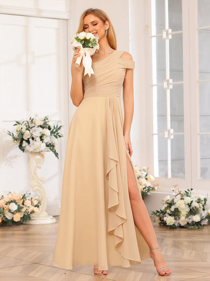 Forme Princesse Une épaule Longue Robes de soirée de mariage avec Côté fendu