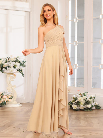 Forme Princesse Une épaule Longue Robes de soirée de mariage avec Côté fendu
