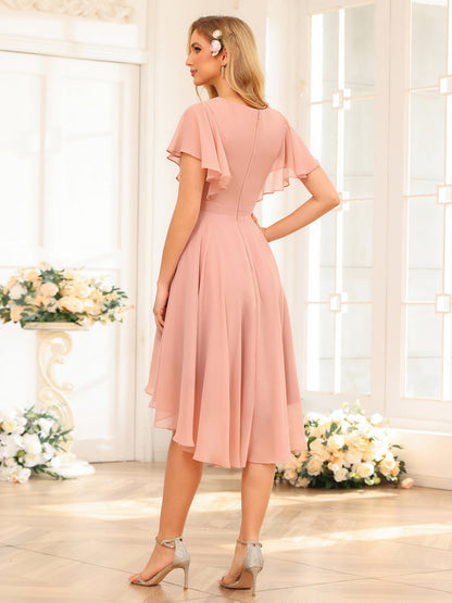 Forme Princesse Col V Courte Robes de soirée de mariage avec Volants