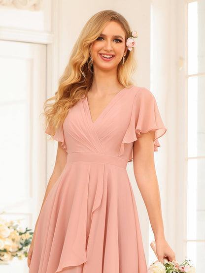 Forme Princesse Col V Courte Robes de soirée de mariage avec Volants