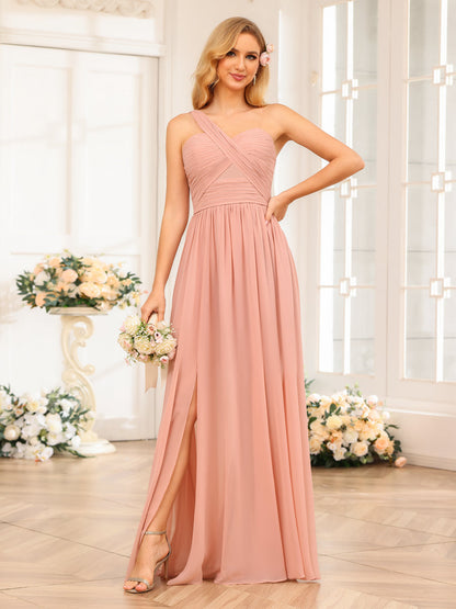 Forme Princesse Une épaule Longue Robes de soirée de mariage avec Côté fendu
