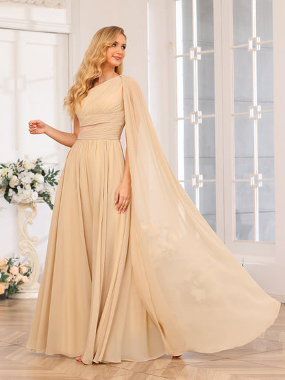 Forme Princesse Une épaule Longue Robes de soirée de mariage avec Traîne Watteau