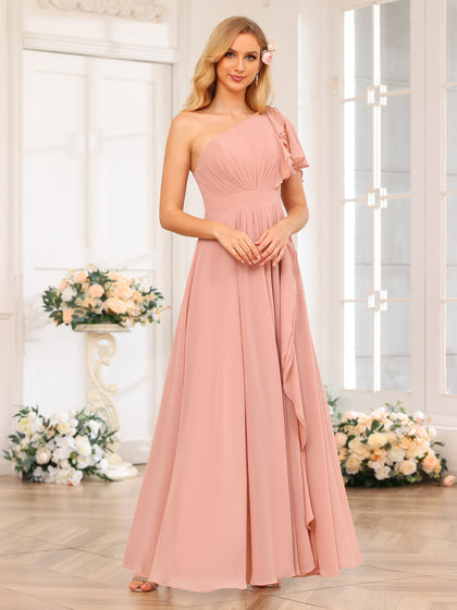 Forme Princesse Une épaule Longue Robes de soirée de mariage avec Côté fendu