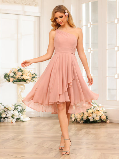 Forme Princesse Une épaule Courte Robes de soirée de mariage avec Volants