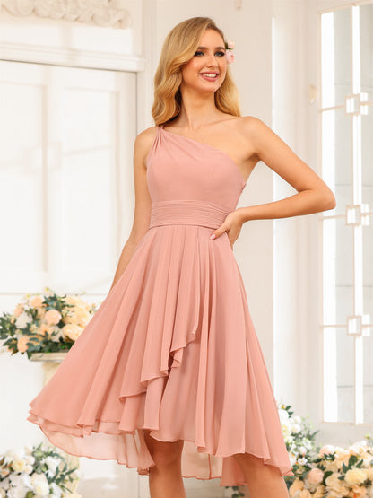Forme Princesse Une épaule Courte Robes de soirée de mariage avec Volants
