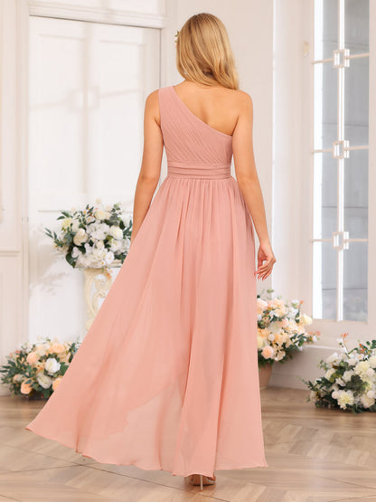 Forme Princesse Une épaule Longue Robes de soirée de mariage avec Ceintures