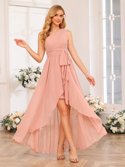 Forme Princesse Une épaule Longue Robes de soirée de mariage avec Ceintures