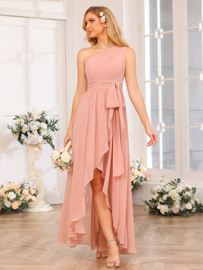 Forme Princesse Une épaule Longue Robes de soirée de mariage avec Ceintures