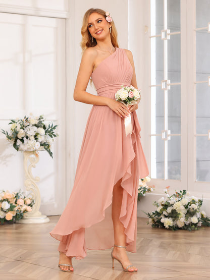 Forme Princesse Une épaule Longue Robes de soirée de mariage avec Ceintures