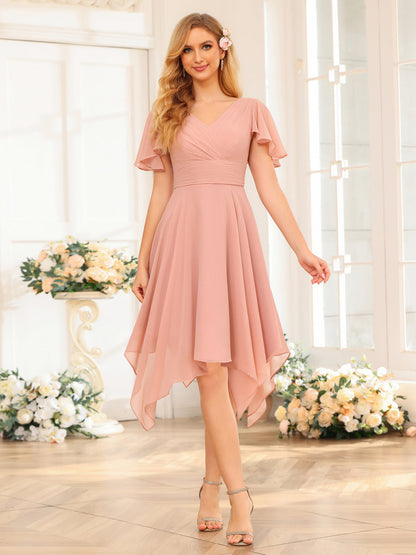 Forme Princesse Col V Courte Robes de soirée de mariage avec Volants