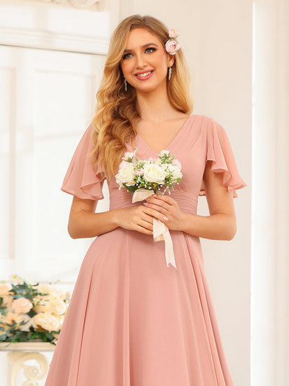 Forme Princesse Col V Courte Robes de soirée de mariage avec Volants