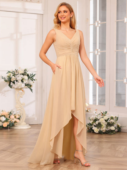 Forme Princesse Col V Longue Robes de soirée de mariage avec poches