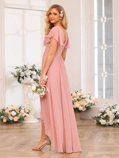 Forme Princesse Col V Longue Robes de soirée de mariage avec Volants