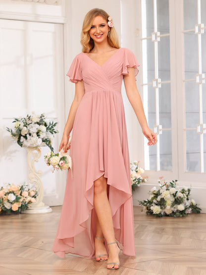 Forme Princesse Col V Longue Robes de soirée de mariage avec Volants