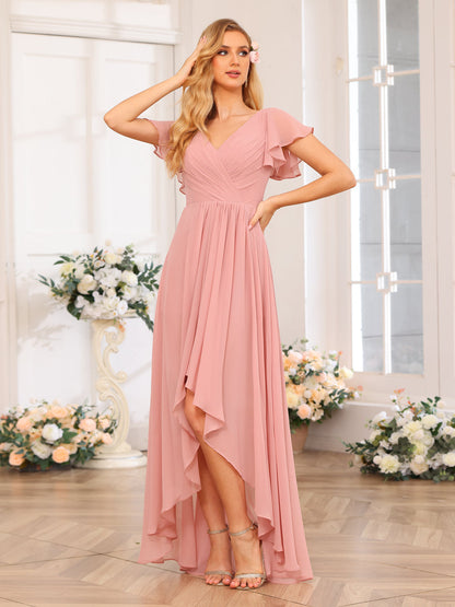Forme Princesse Col V Longue Robes de soirée de mariage avec Volants
