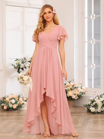 Forme Princesse Col V Longue Robes de soirée de mariage avec Volants