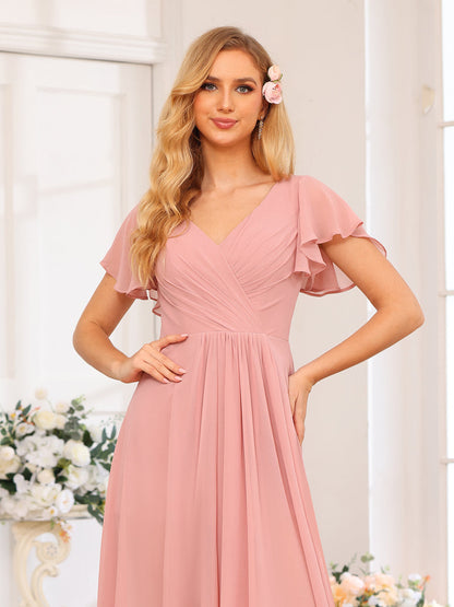 Forme Princesse Col V Longue Robes de soirée de mariage avec Volants