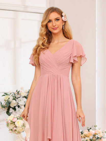 Forme Princesse Col V Longue Robes de soirée de mariage avec Volants