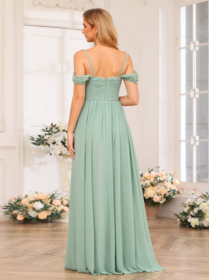 Forme Princesse Bretelles spaghetti Longue Robes de soirée de mariage avec Côté fendu et poches