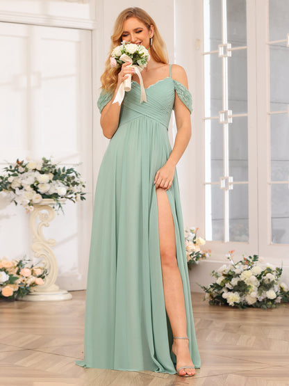 Forme Princesse Bretelles spaghetti Longue Robes de soirée de mariage avec Côté fendu et poches