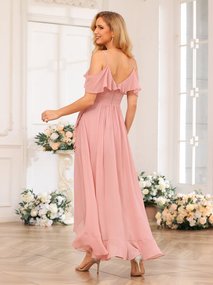 Forme Princesse Bretelles spaghetti Longue Robes de soirée de mariage avec Volants