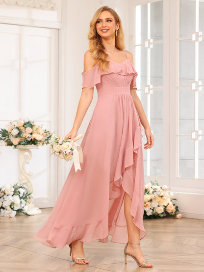 Forme Princesse Bretelles spaghetti Longue Robes de soirée de mariage avec Volants