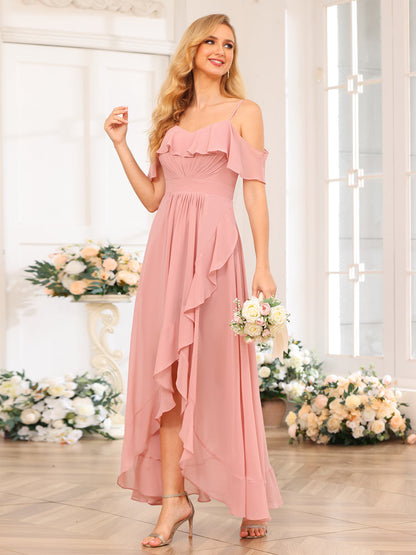 Forme Princesse Bretelles spaghetti Longue Robes de soirée de mariage avec Volants