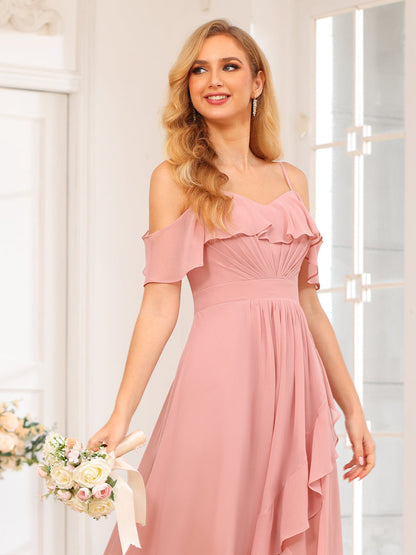 Forme Princesse Bretelles spaghetti Longue Robes de soirée de mariage avec Volants