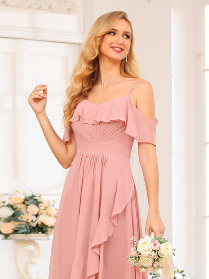 Forme Princesse Bretelles spaghetti Longue Robes de soirée de mariage avec Volants