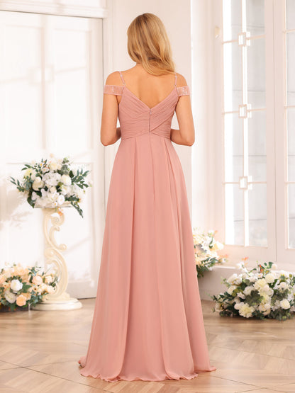 Forme Princesse Bretelles spaghetti Longue Robes de soirée de mariage avec Côté fendu et poches