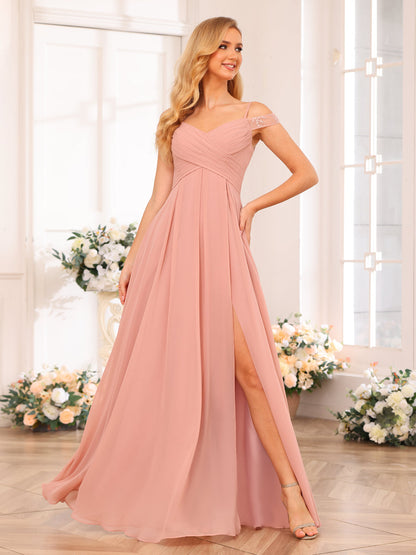 Forme Princesse Bretelles spaghetti Longue Robes de soirée de mariage avec Côté fendu et poches