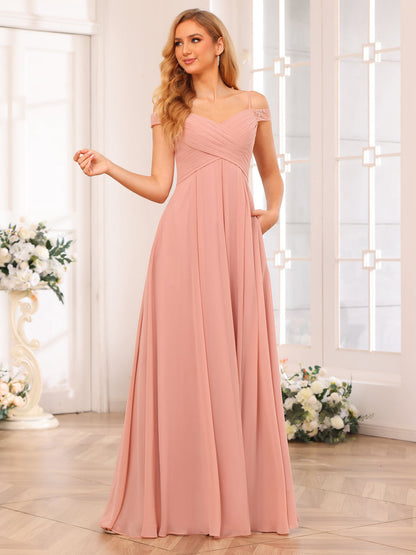 Forme Princesse Bretelles spaghetti Longue Robes de soirée de mariage avec Côté fendu et poches