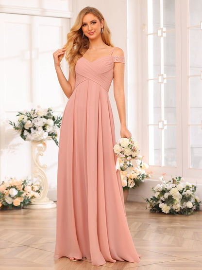 Forme Princesse Bretelles spaghetti Longue Robes de soirée de mariage avec Côté fendu et poches