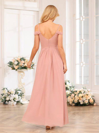 Forme Princesse Bretelles spaghetti Longue Robes de soirée de mariage avec Côté fendu