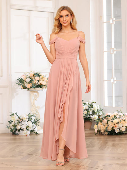 Forme Princesse Bretelles spaghetti Longue Robes de soirée de mariage avec Côté fendu