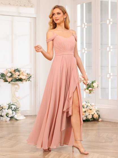 Forme Princesse Bretelles spaghetti Longue Robes de soirée de mariage avec Côté fendu