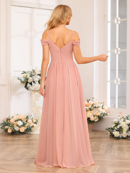 Forme Princesse Bretelles spaghetti Longue Robes de soirée de mariage avec Côté fendu et poches