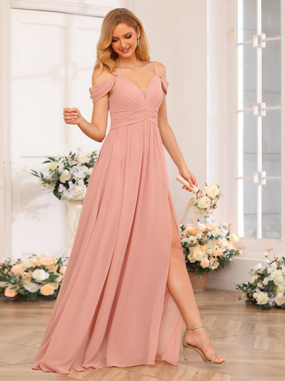 Forme Princesse Bretelles spaghetti Longue Robes de soirée de mariage avec Côté fendu et poches