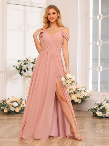 Forme Princesse Bretelles spaghetti Longue Robes de soirée de mariage avec Côté fendu et poches