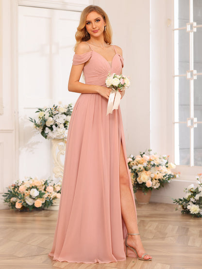 Forme Princesse Bretelles spaghetti Longue Robes de soirée de mariage avec Côté fendu et poches