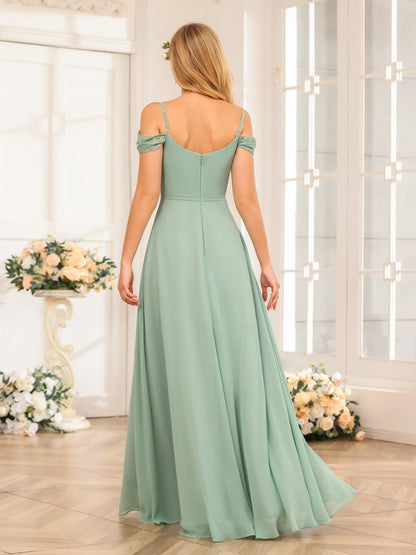 Forme Princesse Bretelles spaghetti Longue Robes de soirée de mariage avec Côté fendu