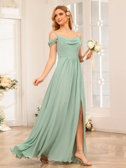 Forme Princesse Bretelles spaghetti Longue Robes de soirée de mariage avec Côté fendu