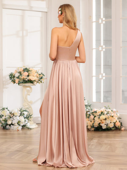 Forme Princesse Une épaule Longue Robes de soirée avec Côté fendu