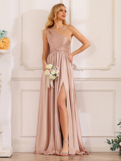 Forme Princesse Une épaule Longue Robes de soirée avec Côté fendu