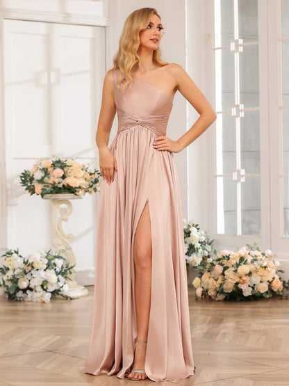 Forme Princesse Une épaule Longue Robes de soirée avec Côté fendu
